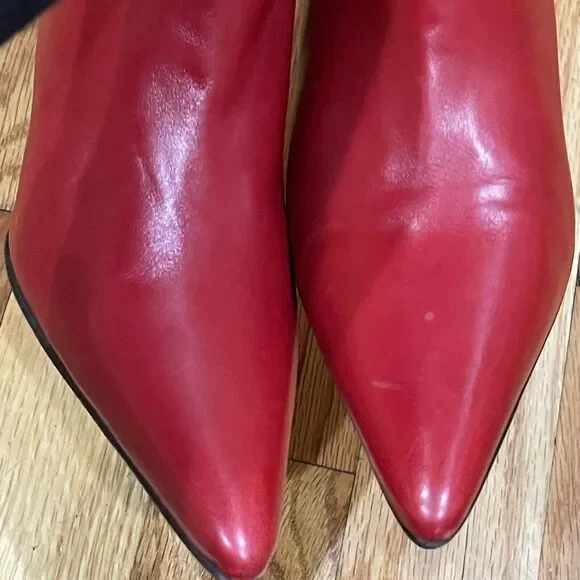 Cole Haan City Red Leather Pointed Toe Ankle Boots Kitten Heel Womens Size 6 EUC - Picture 14 of 16